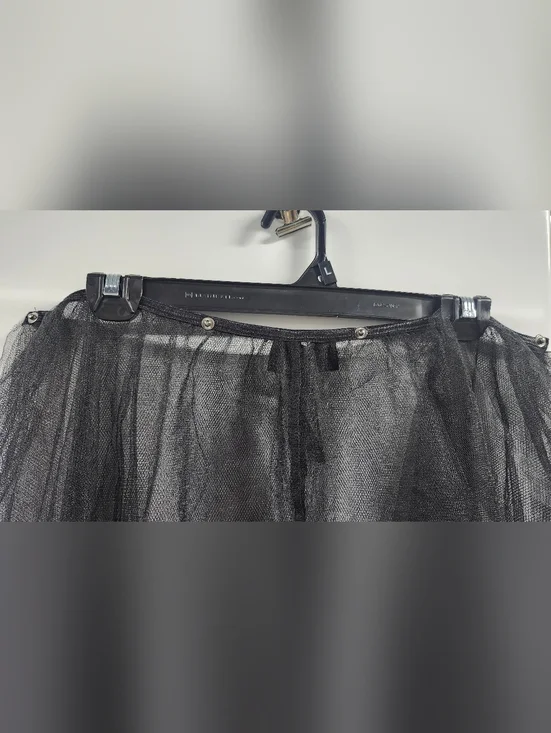 Widow Dolls Kill Black Sheer Tiered Bustle Skirt with Red Floral Lace Trim - Picture 2 of 5